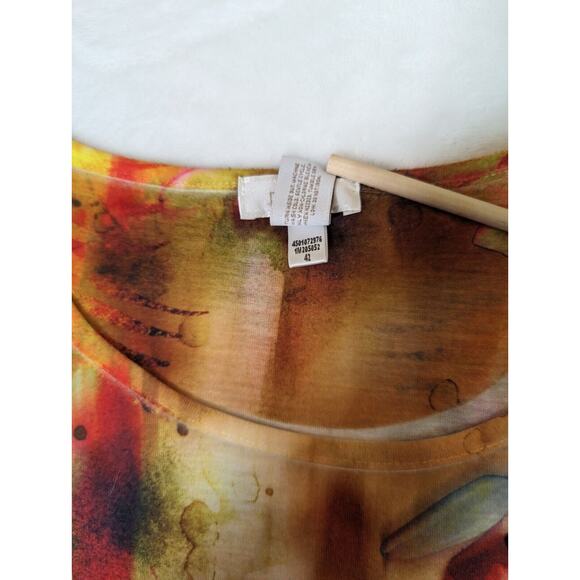 Chicos top size 2 Bust 42" Length 27"Cap sleeve Rushed Side Seams Rinestones - Picture 3 of 6